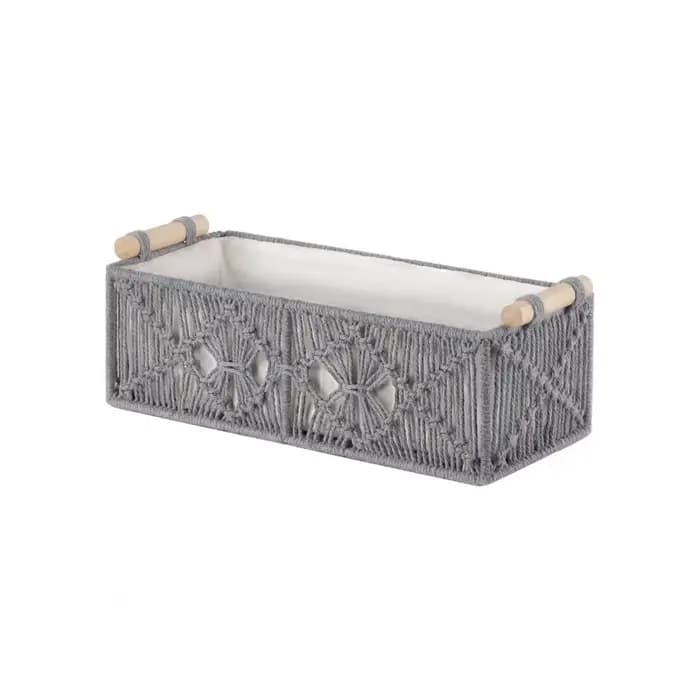 Boîte de rangement avec poignées en bois, panier tissé de grande capacité, organisateur de comptoir