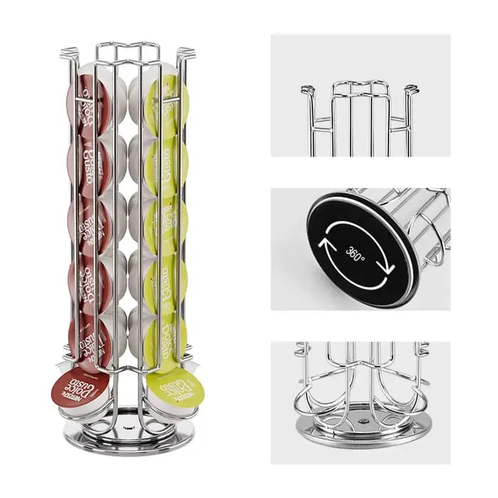 Support de rangement rotatif en métal pour dosettes de café