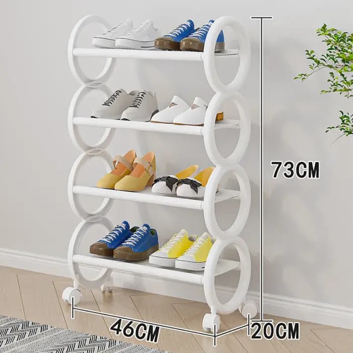 Étagère à chaussures rotative à 3/4 niveaux avec 360 ° Roues pivotantes et poignée annulaire mignonne – Organisateur