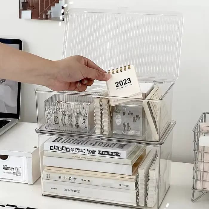 Boîte de rangement de bureau de grande capacité avec couvercle