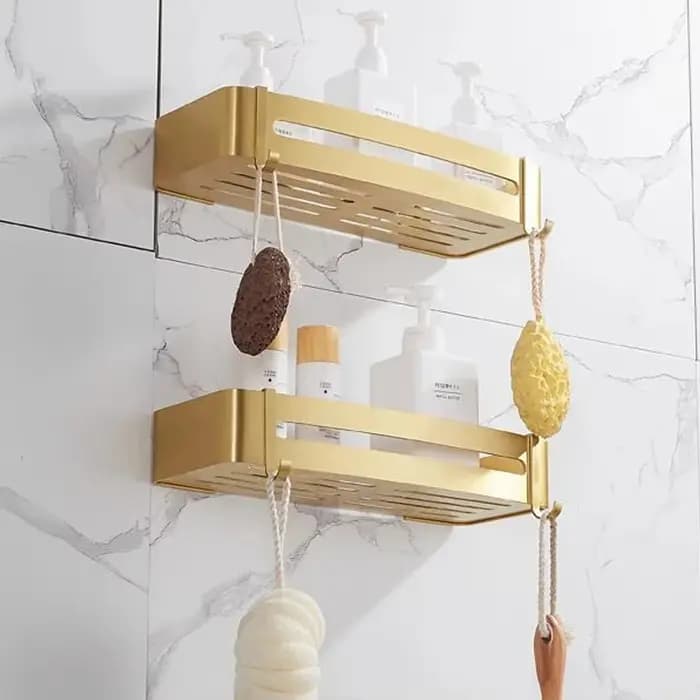 Étagère de salle de bain étagère d'angle support de rangement de bain mural en aluminium brossé or carré étagère de douche de bain porte-shampooing de bain