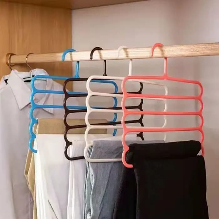 Cintres pour vêtements, supports pour pantalons, organisateurs de rangement de placard, 5 couches pour pantalons, serviettes, écharpes, supports d'organisation de rangement