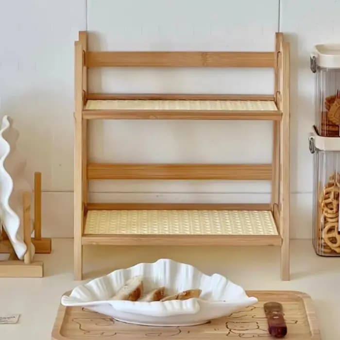 Étagère de rangement en bambou à double couche