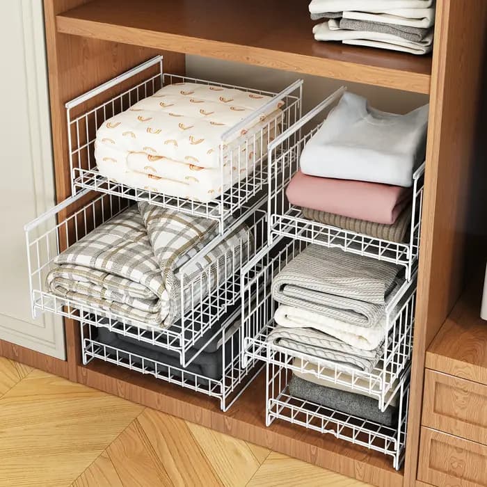 Étagère de rangement pour armoire à 2/3 niveaux avec paniers coulissants pour le tri et l'organisation des vêtements