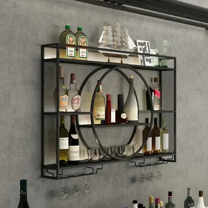 Casier à vin mural suspendu porte-bouteille de vin support à verres à pied en métal étagère à vin flottante pour affichage de stockage de cuisine de Bar à la maison