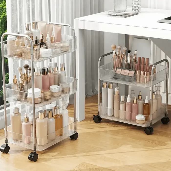 Chariot de rangement mobile transparent à 3 niveaux pour la maison