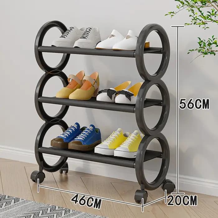 Étagère à chaussures rotative à 3/4 niveaux avec 360 ° Roues pivotantes et poignée annulaire mignonne – Organisateur