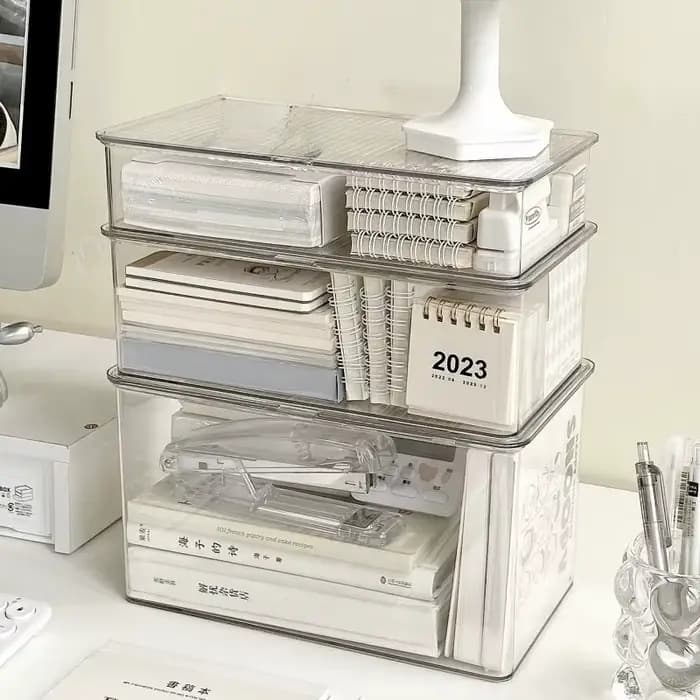 Boîte de rangement de bureau de grande capacité avec couvercle