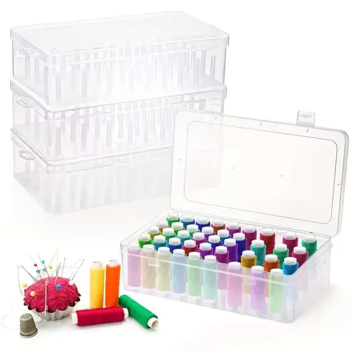 Boîte de rangement artisanale à 42 compartiments. Étui transparent et robuste pour fournitures de machines à coudre.
