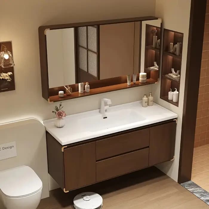Armoire de salle de bain à tiroir marron