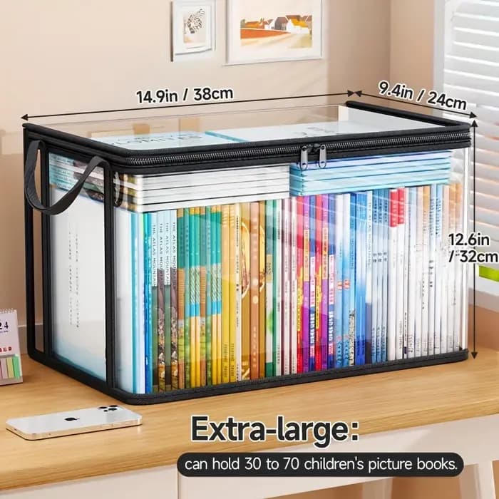 Sac de rangement en PVC avec couvercle rabattable et fenêtre de visualisation – Organisateur rectangulaire durable pour