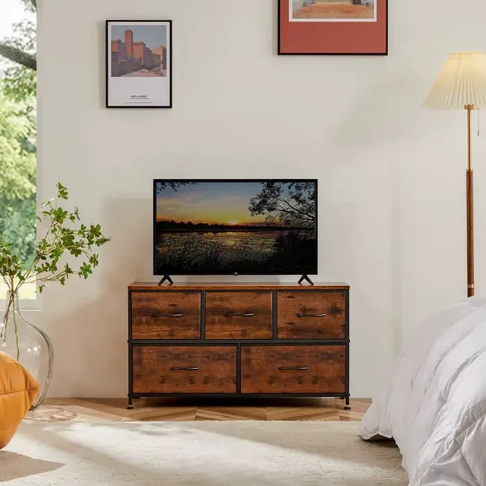 JHK salon vitrine couches avec 5 tiroirs en tissu armoire cadre en acier assemblage placard pour vêt