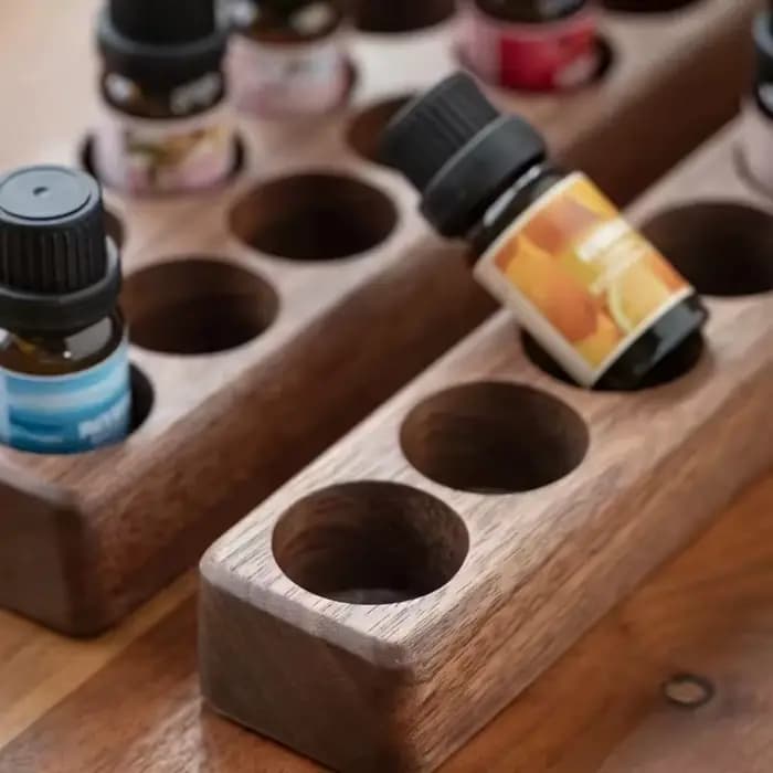 Support pour flacons d'huiles essentielles robuste, 6 ou 12 emplacements, grande capacité, support pour parfums, support de présentation de bureau multifonctionnel en bois naturel