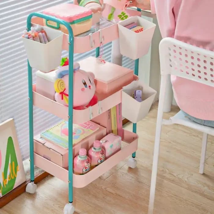 Étagère de rangement pour chariot de couleur contrastée à 3 niveaux