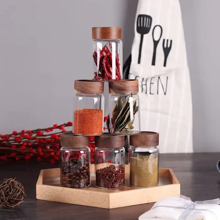 Bocaux de stockage des aliments en verre avec couvercles hermétiques en bois d'acacia à vis