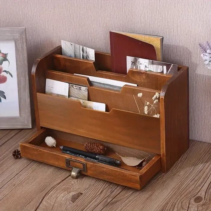 Boîte de rangement à tiroir de bureau en bois Vintage polyvalente