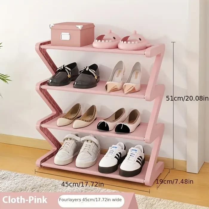 Étagère à chaussures empilable en forme de Z à 4 niveaux – Autoportante pour salon/dortoir – Assemblage sans outil