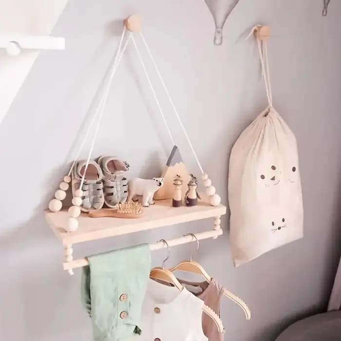 Étagère murale Boho Chic en macramé avec perles en bois et porte-serviettes
