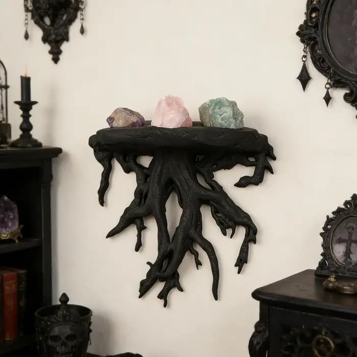 Étagère murale en forme de racine d'arbre de style gothique pour rangement et décoration