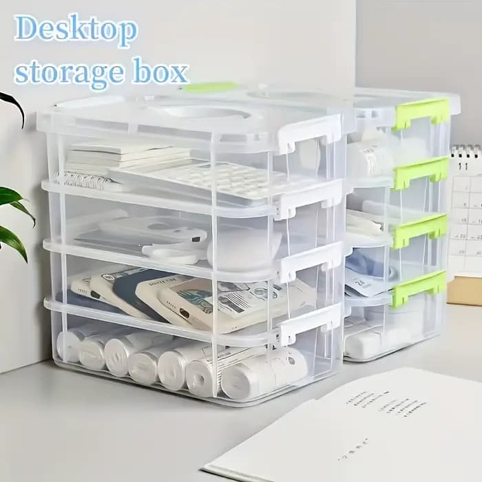 Boîte de rangement en plastique empilable à 4 niveaux avec poignée