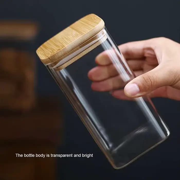 Récipients de stockage de nourriture en verre avec couvercle en bois