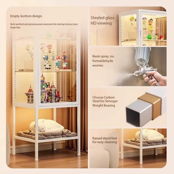 Vitrine pour figurines d'action, armoire de rangement en acier et verre, armoire en fer anti-poussière, vitrine moderne, armoire de rangement pour jouets