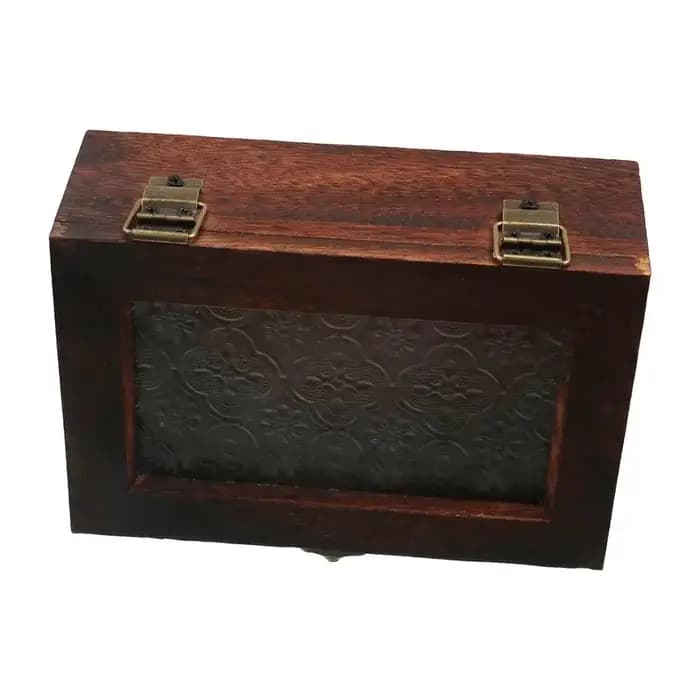Boîte de rangement vintage en bois décorative avec couvercle en verre