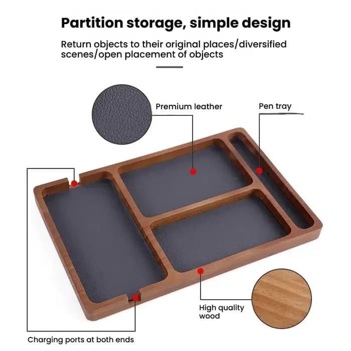 Boîte de rangement de bureau en bois avec compartiments