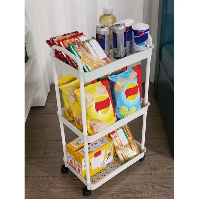 Chariot de rangement roulant en plastique avec poignée et roues, organisateur gain de place pour cuisine, salon, bureau, espaces étroits et fentes