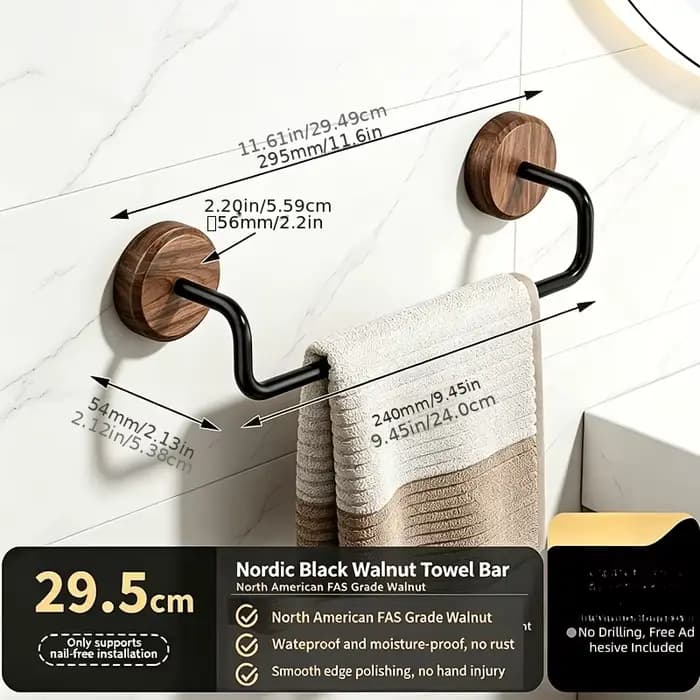 Étagère murale multifonctionnelle pour serviettes, porte-serviettes en bois de noyer et acier carbon
