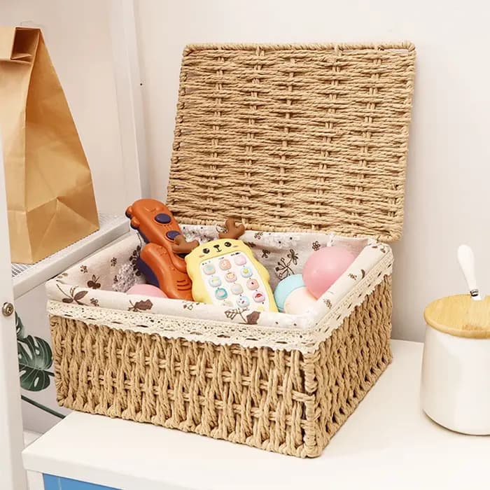 Boîte de rangement en rotin tressé pour jouets
