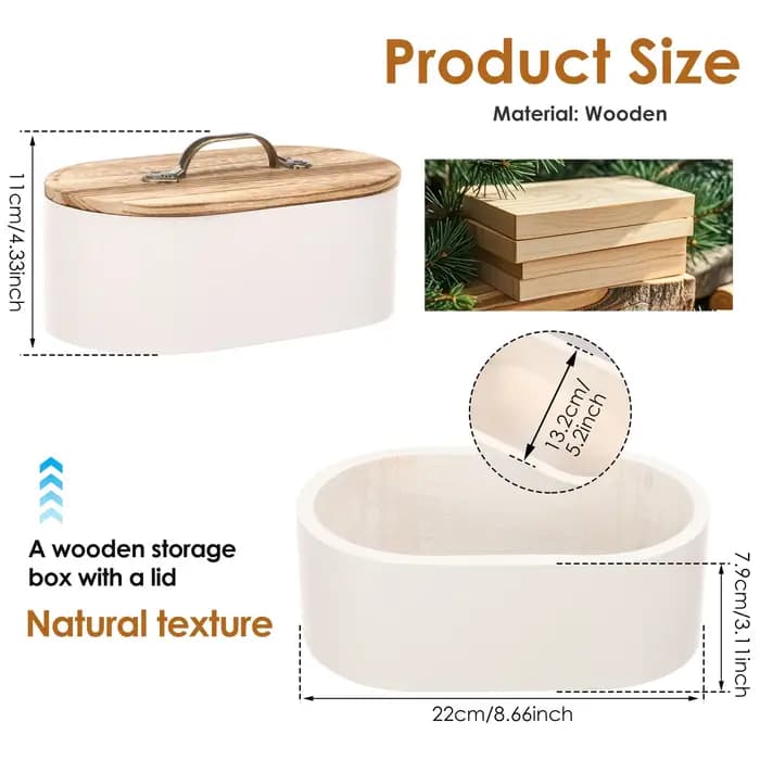 Boîte de rangement ovale en bois pour salle de bain