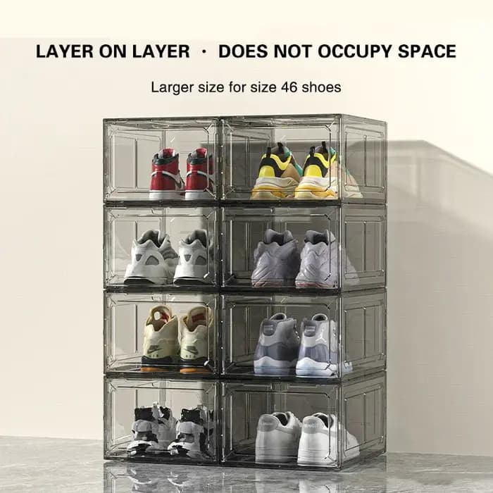 Boîte de rangement pour chaussures en plastique transparent avec porte magnétique