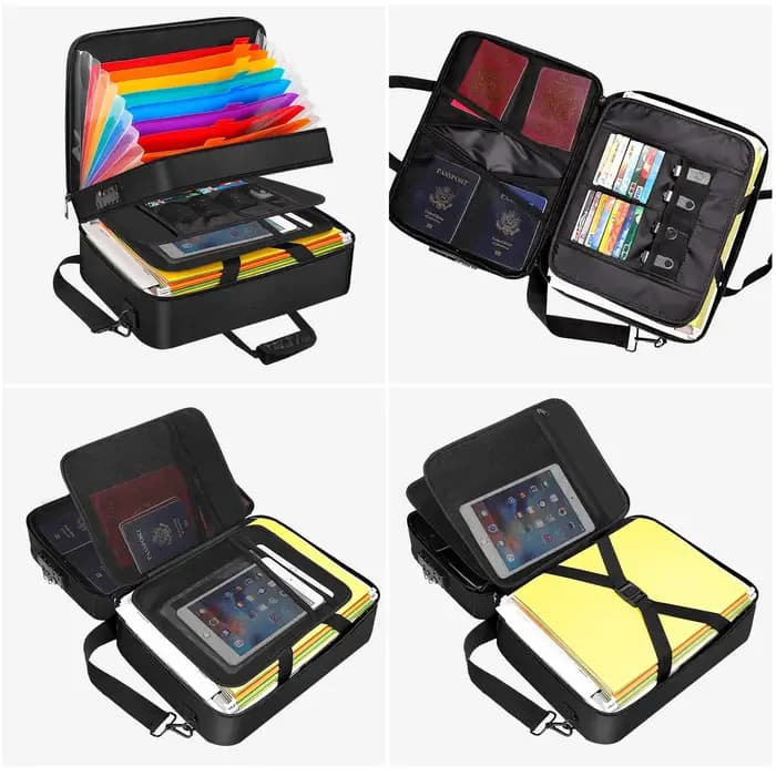 Boîte de rangement de fichiers Portable multicouche, ignifuge, étanche, pliable, fermeture éclair, d