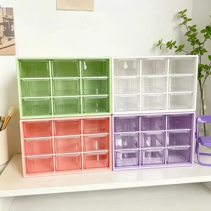 Boîte de rangement transparente à 9 compartiments avec tiroirs