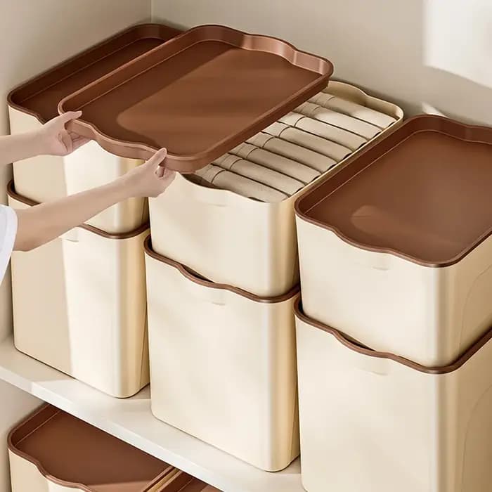 Boîte de Rangement Empilable en Plastique avec Couvercle
