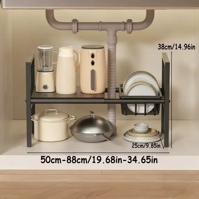 Étagère de rangement sous l'évier, extensible, solution de rangement à un ou deux niveaux, en acier,