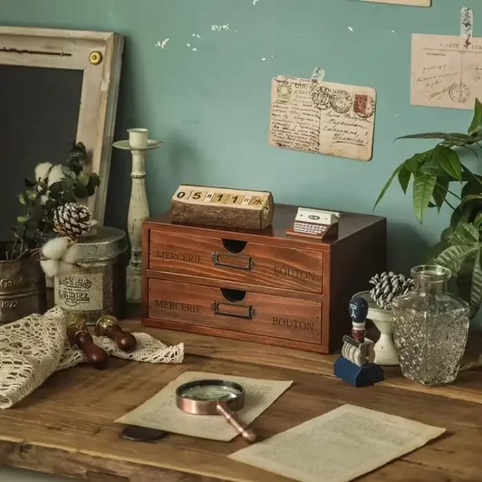 Étagère de rangement en papier et bois Vintage