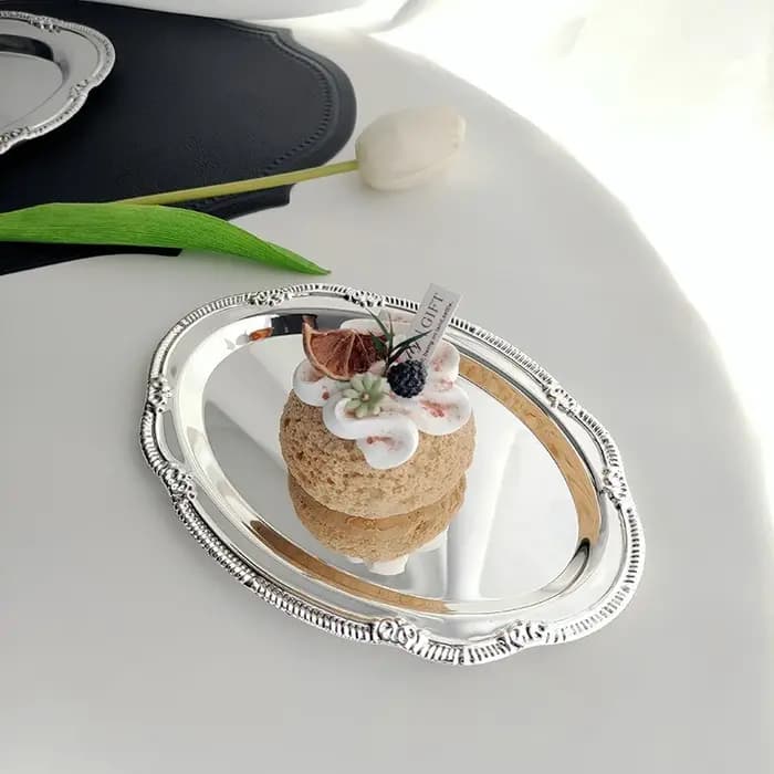 Plateau de service Vintage en argent gaufré