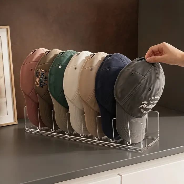 Support de rangement pour casquettes en acrylique avec fentes