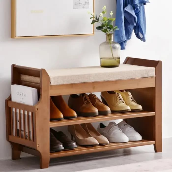 Banc de rangement de chaussures en bambou avec tiroir