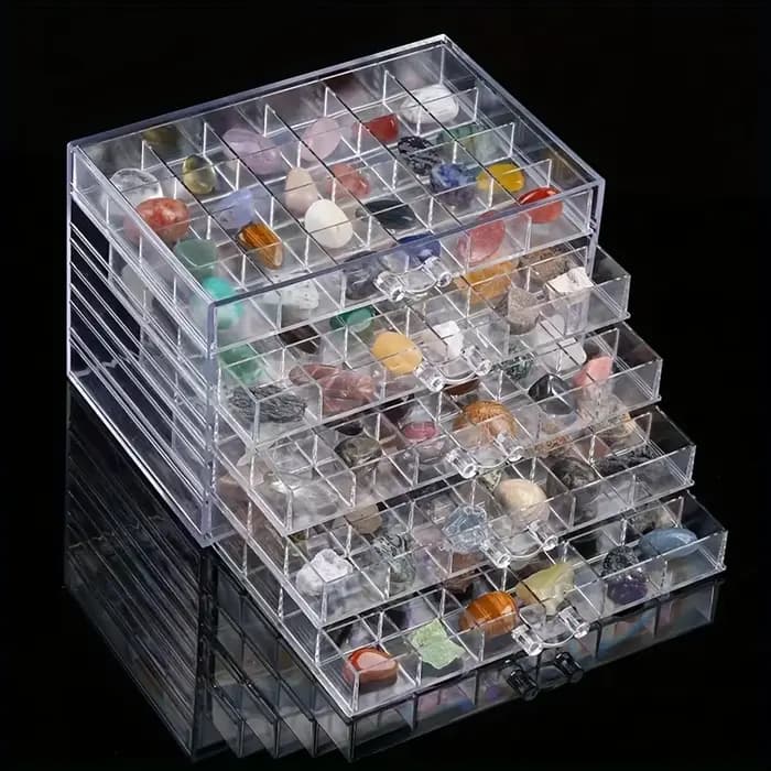 Vitrine en cristal – Boîte de rangement en plastique transparent pour la collection de pierres naturelles