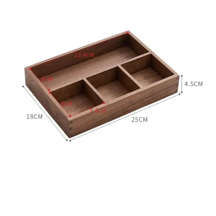 Boîte de rangement moderne en bois massif avec séparateurs, design simple pour plateau de vanité de