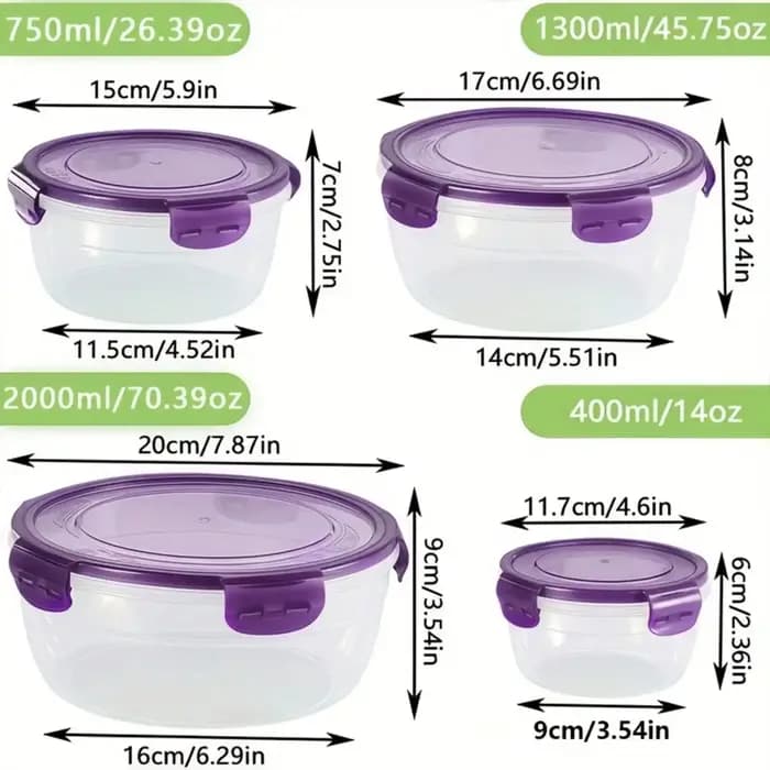 8 pièces/ensemble (4 contenants + 4 couvercles hermétiques) - Boîte de rangement pour légumes et fruits de cuisine