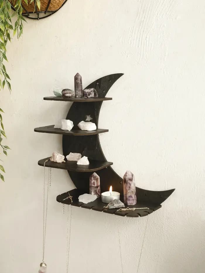 30/39cm noir lune étagères murales 4 niveaux bois flottant étagère murale gothique décor à la maison cristal
