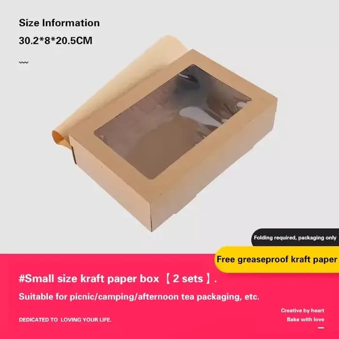 Boîte à lunch en papier kraft avec fenêtres transparentes, pique-nique, dessert, emballage de fruits