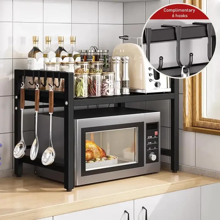 Organisateur d'étagère pour micro-ondes extensible de 42 à 64 cm