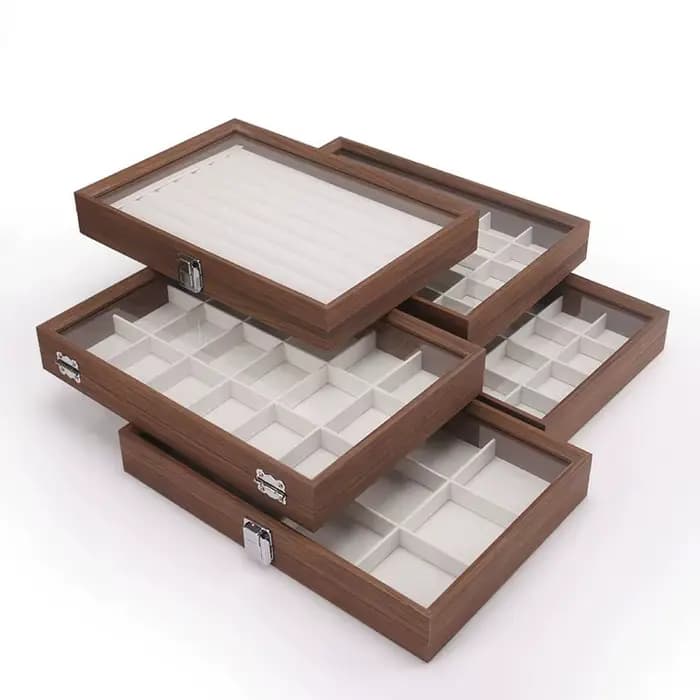 Boîte à bijoux Graining avec couvercle en verre