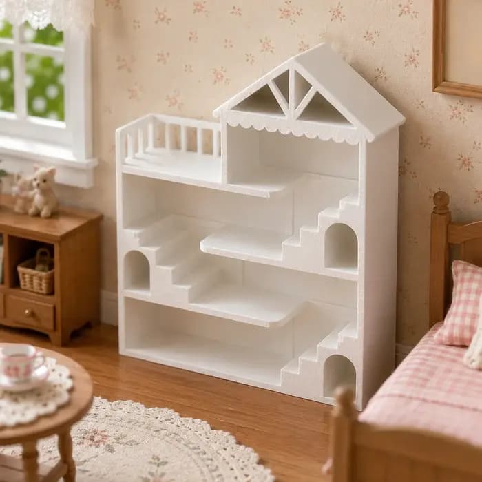 1 pièce Étagère de présentation blanche multi-niveaux pour villa, avec escalier, balcon et rangement