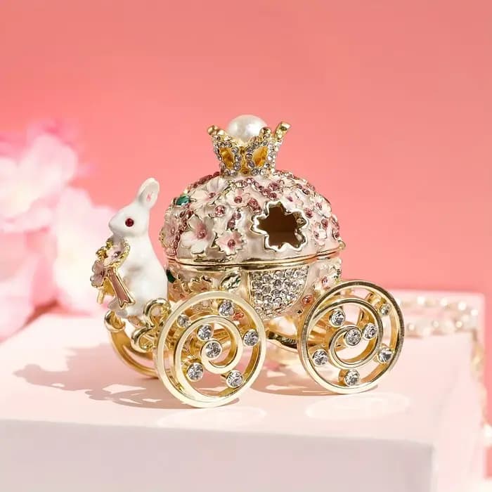 Boîte à bijoux en forme de lapin en fleurs de cerisier rose